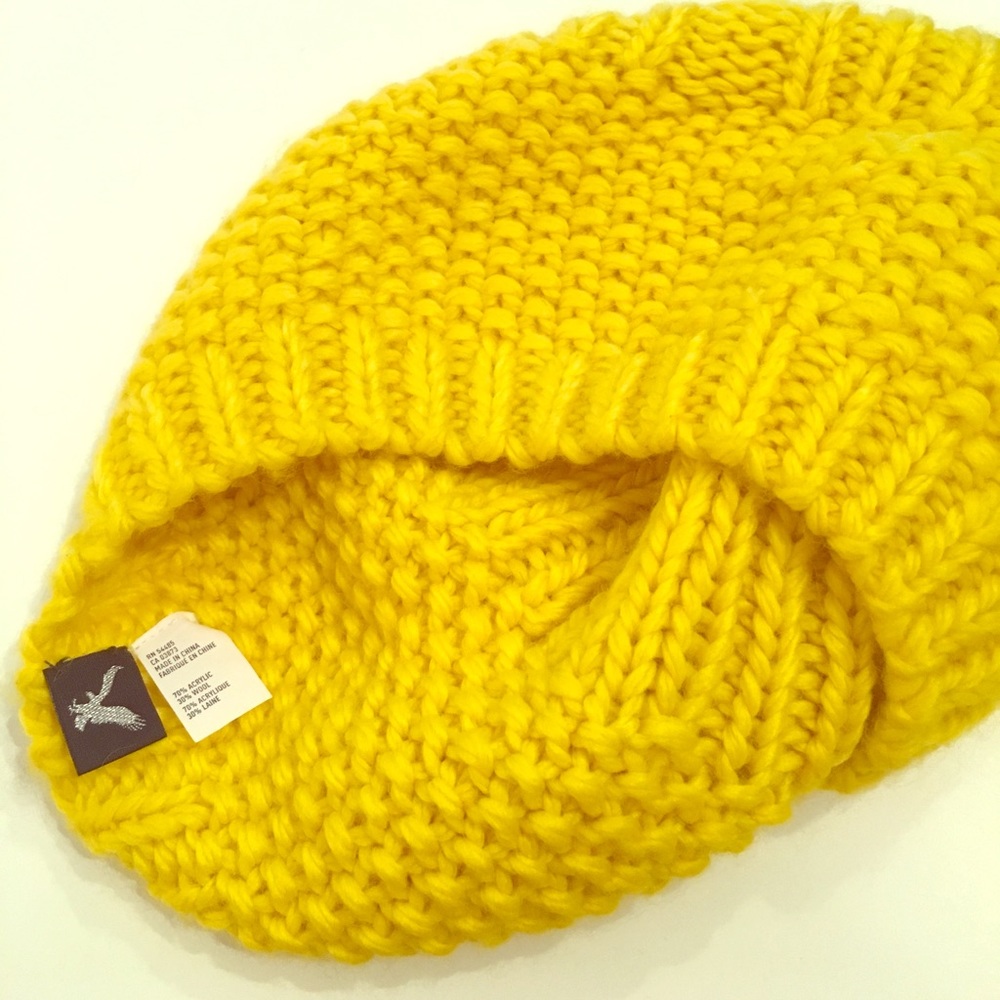 Bright Yellow AE Slouchy Beanie & Black Beanie - Picture 2 of 5